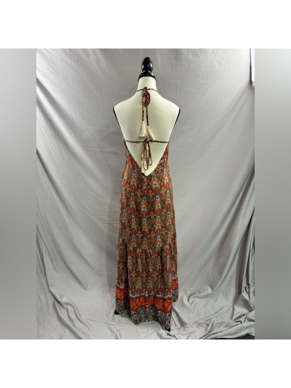 Boho Floral Print Backless Tie Shoulder Ruffle Hem Cami Dress - Picture 11 of 11